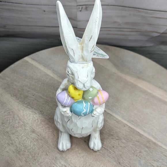 Bunny Boulevard Easter Bunny Rabbit Holding Easter Eggs Resin Figurine Statue - Picture 9 of 11